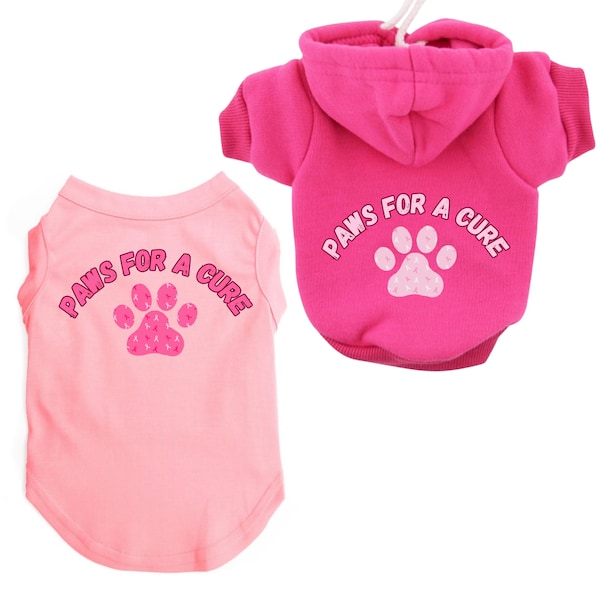 Breast Cancer Awareness Dog Shirt or Hoodie "Paws for a Cure" Pet Breast Cancer Awareness T-Shirt or Sweater for large and small dogs