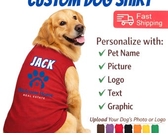 Custom Pet Shirt: Create a Unique Look for Your Pet - Personalized Dog Shirt- Logos Graphics Pictures Text Dog Name for Large and Small dogs