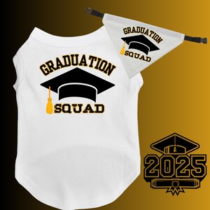 Koszulka dla psa na zakończenie szkoły „Graduation Squad” z pasującą bandaną Koszulka dla psa dla dużych i małych psów Prezent na zakończenie szkoły