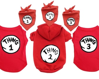 Thing 1 Thing 2 Thing 3 Pet Shirt Hoodie or Bandana Fun Matching Halloween Dog Costume Dr. Seus Shirts and hoodies for large and small dogs