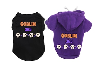 Zabawna koszulka lub bluza z kapturem dla psa na Halloween „Goblin 365” Pomysłowy kostium na Halloween dla psa w formie koszulki lub swetra dla dużego i małego psa
