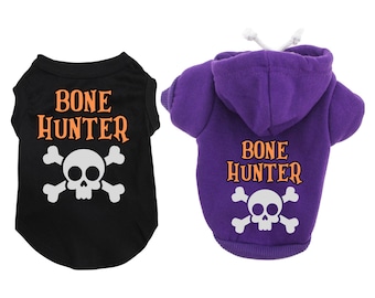 Halloween Hunde Shirt oder Hoodie ""Knochenjäger"" Lustig Trendy Haustier Kostüm für große und kleine Hunde Süßes oder Saures Hunde Geschenk