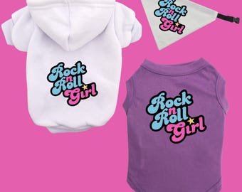 Rock and Roll Girl Darla Dog Shirt or Hoodie and Bandana for large or small dogs over the collar matching bandana trendy pet shirt or hoodie