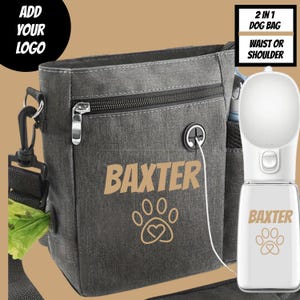 Bolsa de paseo para perros personalizada y dispensador de agua con nombre o personalización - 2 en 1, estilo bandolera o riñonera - Regalo para entrenador o mamá de perro