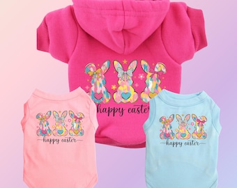 Happy Easter Dog Shirt or Hoodie with Bunny graphic for large and small dogs