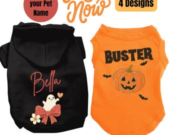 Personalisiertes Halloween Hunde Shirt oder Hoodie - Individueller Kosename - 4 süße Herbst Designs mit Geistern und Kürbissen - Herbst Outfit oder Hundekostüm