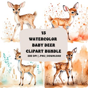 20 Watercolor Baby Deer Clipart Bundle | Woodland Nursery Fawn Graphics | Instant Download Commercial Use