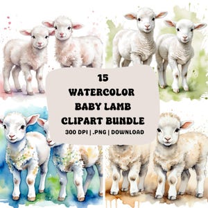 15 Watercolor Baby Lamb Clipart Bundle | Easter Nursery Animal Graphics | Instant Download Commercial Use