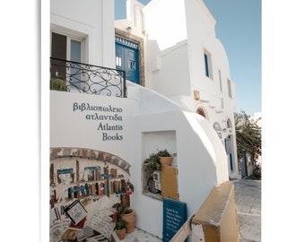 Santorini Bookstore Print, Santorini, Greece, Large Wall Art, Home Decor, Digital Download, Greece Photography