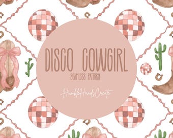 Girly Cowgirl Disco Pattern: Pink Western Digital Paper (3000x3000 JPG Download)