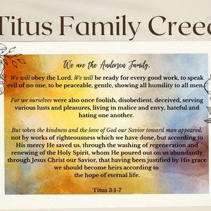 Titus Family Creed Family Values Bible Print Customized Name Mission Statement PDF Download