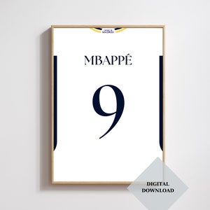 Afdrukbare Kylian Mbappé-jersey, voetbalmuurposter Real Madrid