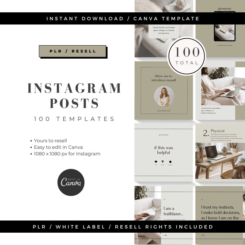 PLR Canva Template Instagram Post Resell IG Done for You Templates