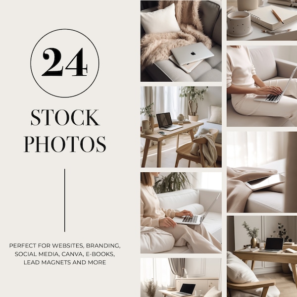 Home Office Faceless Stock Photo Bundle Work from Home Mom 24 Neutral Styled Lifestyle Images