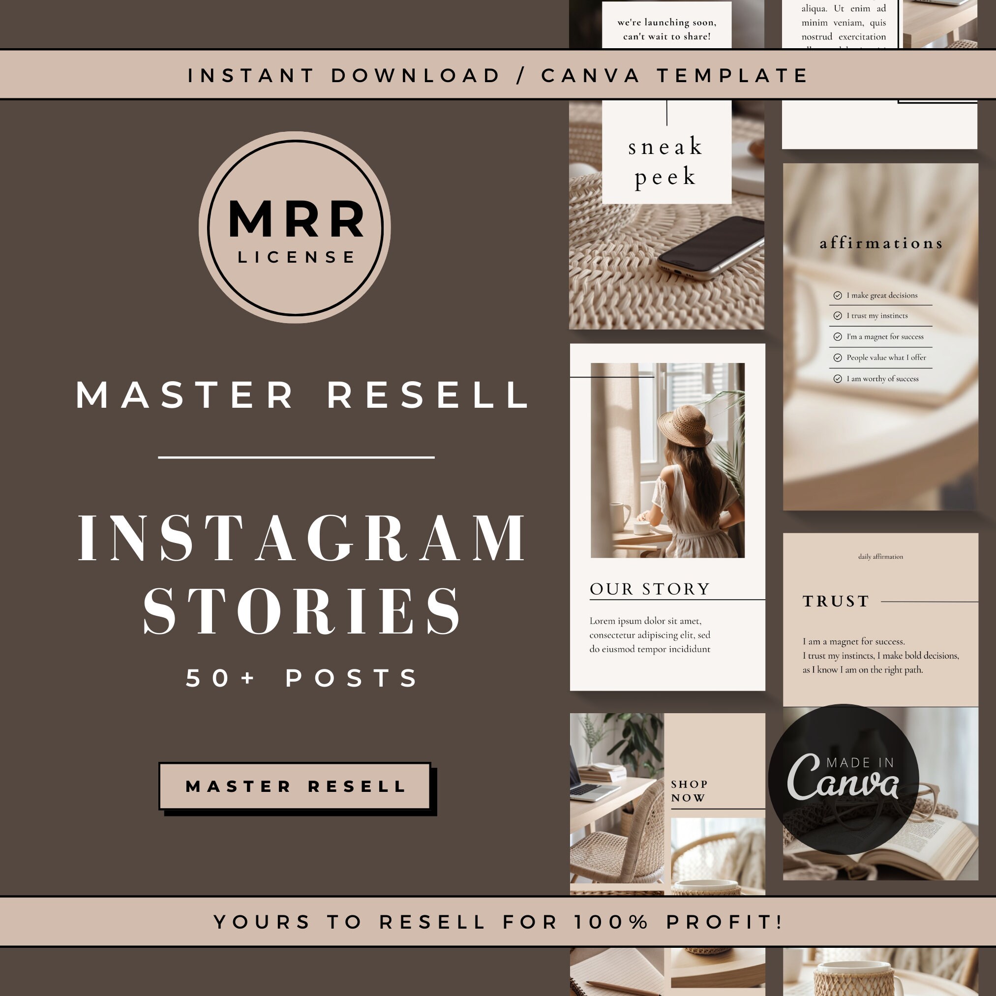 MRR Canva Instagram Stories Template Master Resell Rights Neutral IG ...