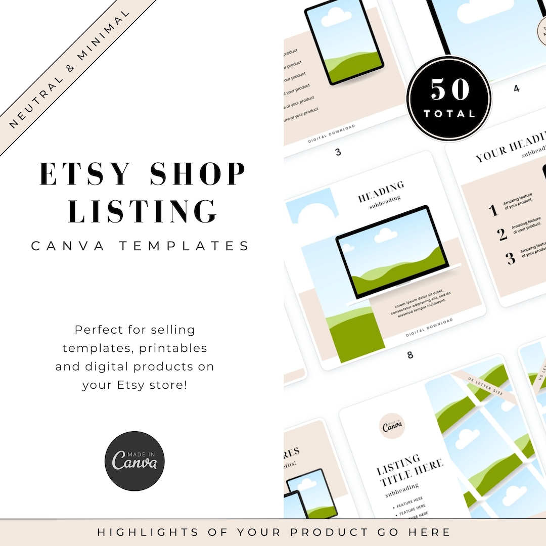 Etsy Shop Listing Templates Canva Digital Product Store Thumbnail