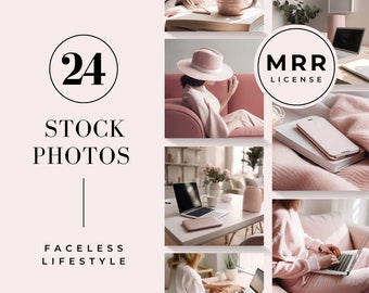 Faceless Stock Photo Master Resell Rights Pink Lifestyle Image Bundle Work from Home Office 24 Photos