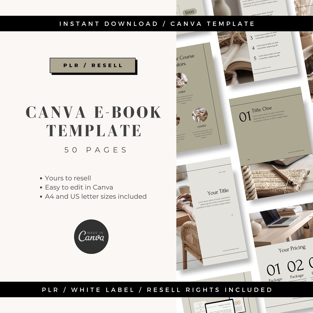 PLR Resell Ebook Template Canva Minimalist Workbook Templates Online ...