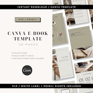 PLR Resell Ebook Template Canva Minimalist Workbook Templates Online Business Course Private Label