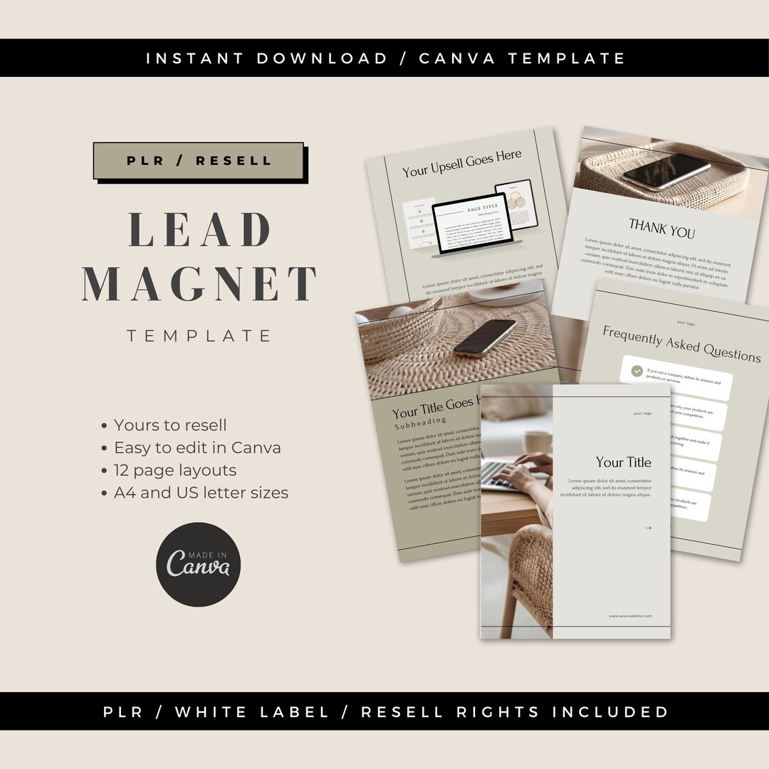 PLR Lead Magnet Template Canva Minimalist Workbook Resell Templates ...