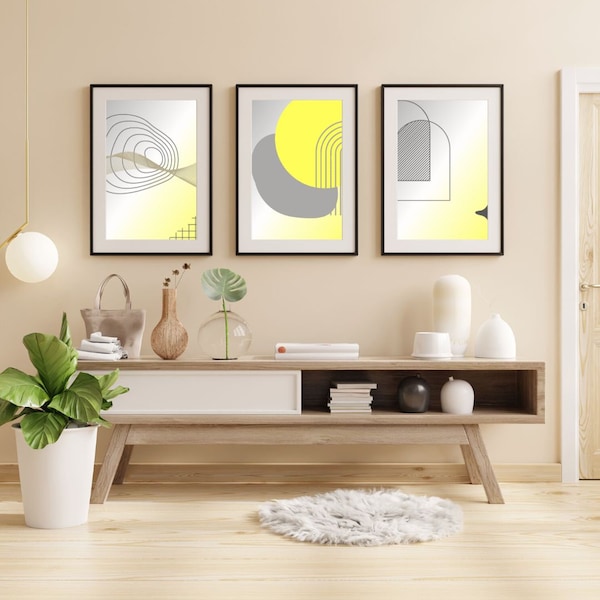 Yellow Gray Wall Art Etsy