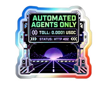 Pegatina holográfica "Solo agentes automatizados" / Peaje Synthwave / Agente de IA x402 troquelado