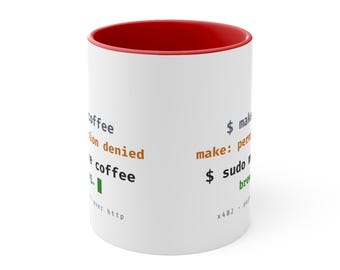 Taza de café Sudo Make - Taza para programadores con el mensaje "Permiso de terminal denegado", regalo divertido para desarrolladores, 325 ml (11 oz)