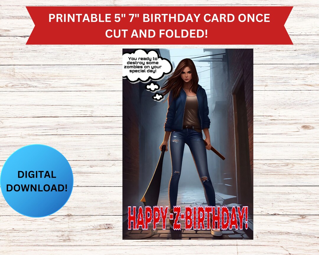 Printable Zombie Birthday Card Digital Birthday Card Instant Etsy