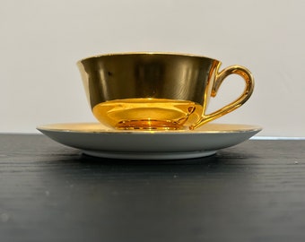 Atlas Satin Gold 22 Karat Teacup - Gold Fine Bone China Teacup and Saucer