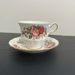 Queen Anne Teacup & Saucer - Pattern 8546 - Pink and Red Roses - Bone China