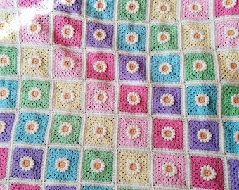 Crochet Daisy Granny Square Blanket Pattern PDF