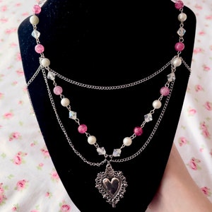 Coquette Heart Silver Chain Necklace Velentine’s Day Gift