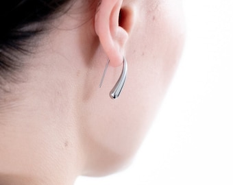 Silver Water Drop Titanium Steel Dangle Earrings: Minimalist Geometric Hook