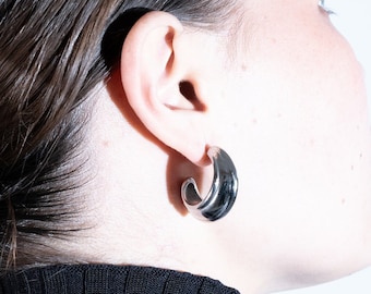 Stainless Steel Crescent Hoop Earrings: Chunky Geometric Hypoallergenic Jewelry