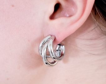 Silver Stainless Steel C Hoop Earrings: Hypoallergenic Lightweight Jewelry