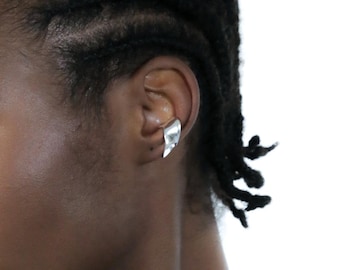 Sterling Silver Asymmetrical Ear Cuff: Minimalist Clip-On Earring