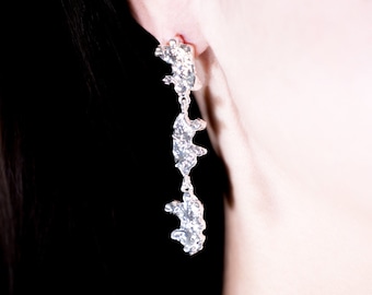 Silver Dangle Earrings: Geometric Irregular Studs, Liquid Texture