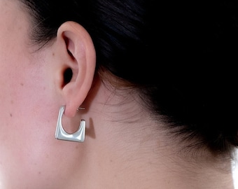 Geometric Square Hoop Earrings: Hypoallergenic Stainless Steel