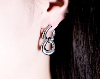 Silver Stainless Steel Interlocked Loop Dangle Earrings