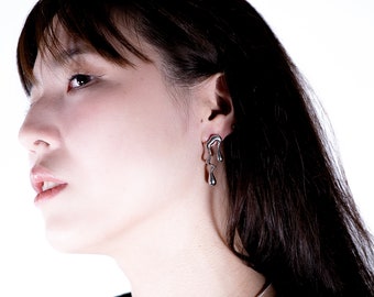 Asymmetric Stainless Steel Dangle Earrings: Irregular Geometric Studs