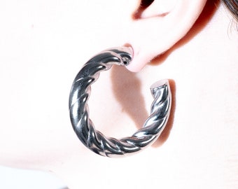 Twisted Stainless Steel Hoop Earrings: Lightweight C-Shape Design
