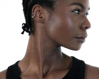 Sterling Silver Double Hoop Ear Cuff: Geometric Minimalist Clip-On