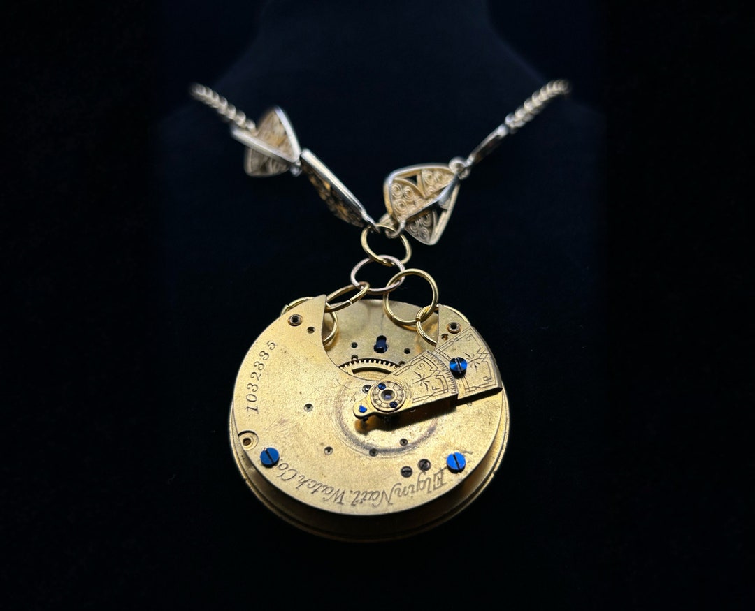 Gold Clockwork Necklace Steampunk Vintage Etsy