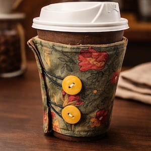 Handmade Cotton Coffee Cup Wrap - Reusable Insulated Sleeve