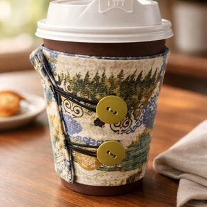 Handmade Cotton Coffee Cup Wrap - Reusable Insulated Sleeve