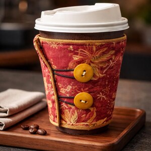 Handmade Cotton Coffee Cup Wrap - Reusable Insulated Sleeve