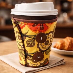 Handmade Cotton Coffee Cup Wrap - Reusable Insulated Sleeve