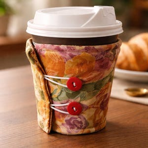 Handmade Cotton Coffee Cup Wrap - Reusable Insulated Sleeve
