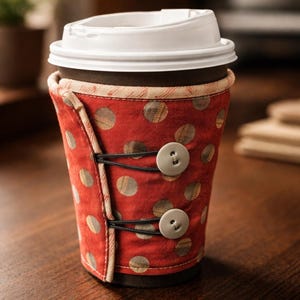 Handmade Cotton Coffee Cup Wrap - Reusable Insulated Sleeve