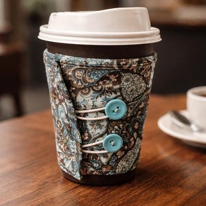 Handmade Cotton Coffee Cup Wrap - Reusable Insulated Sleeve